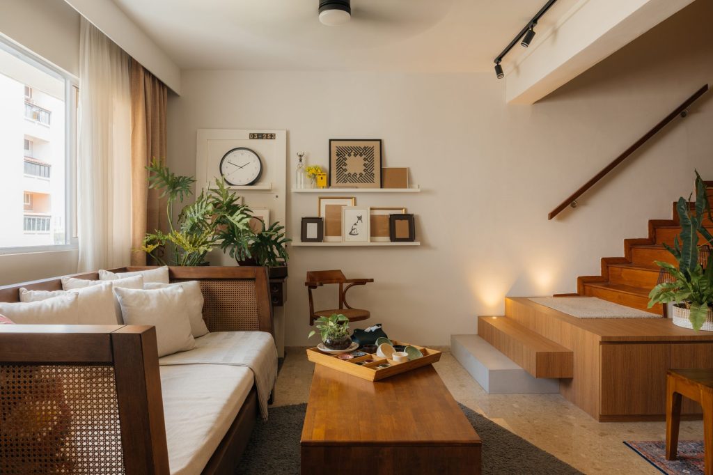 140 Bukit Batok living room with timber staircase